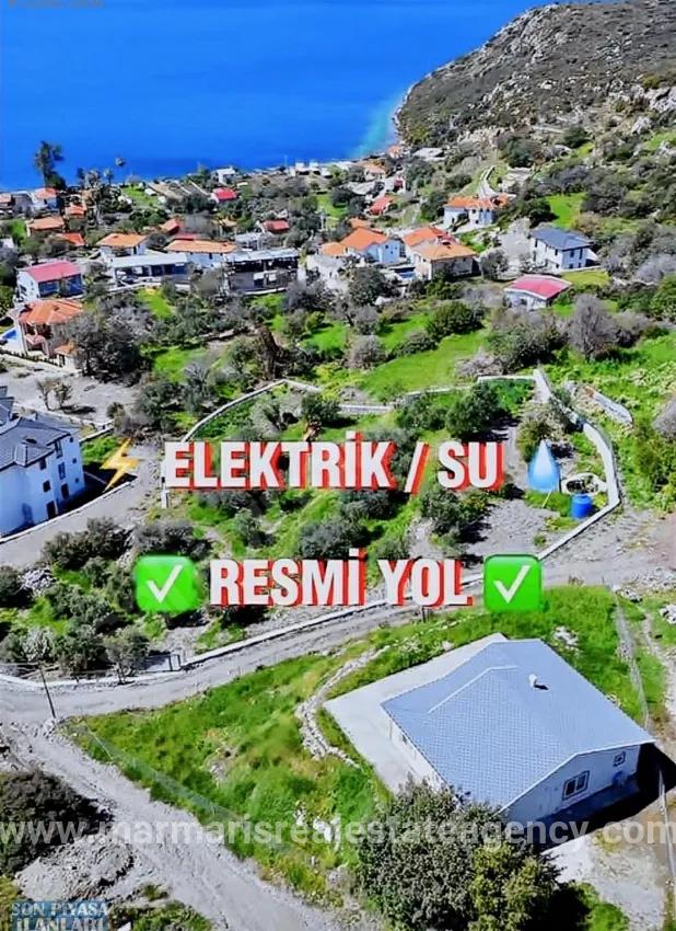 Im Dorf Söğüt mit Blick auf die Insel Simi und das Meer, Ökologischer Tourismus, bebaubare 2100 m2 Land