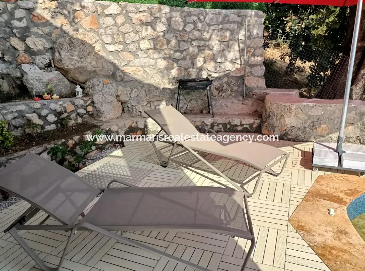 Villa For Sale In Marmaris Söğüt Village, With Magnificent Sea View, Swimming Pool, Parking, 3 Rooms, 1 Living Room, Garden, 200M2 Usage Area