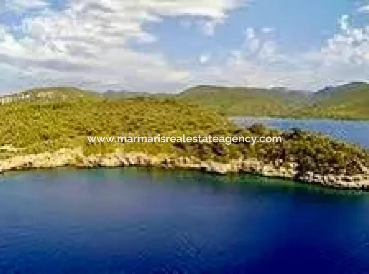 The Island For Sale In The Gulf Of Gökova In Marmaris District Has A Land Area Of 365000M2 And There Is A Registered House In It.