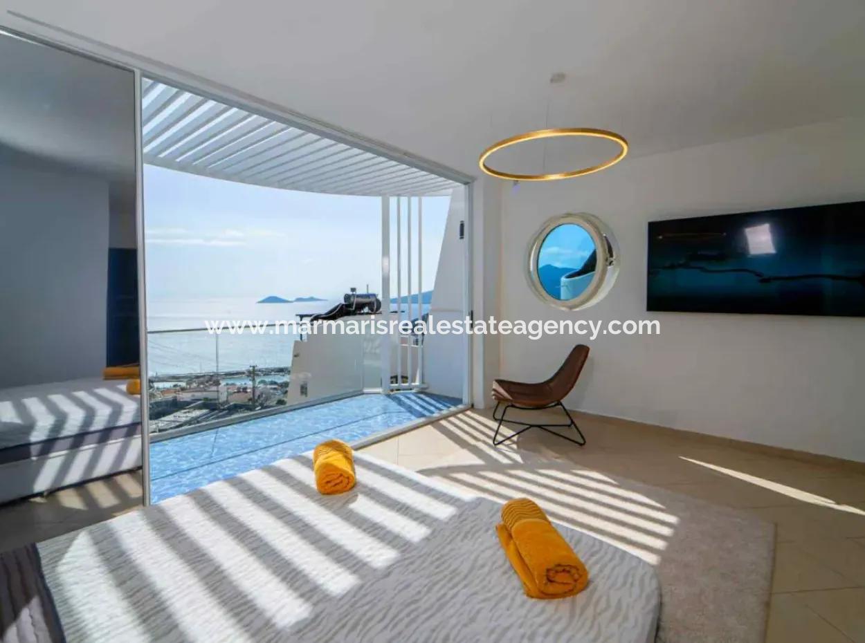 A Detached Villa For Sale With A Magnificent Sea View Swimming Pool In Kalkan Is A Custom-Made Villa