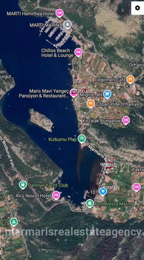 Marmaris Orhaniye mahallesinde denize 100 metre müstakil 1250 m2 acil satılık tarla
